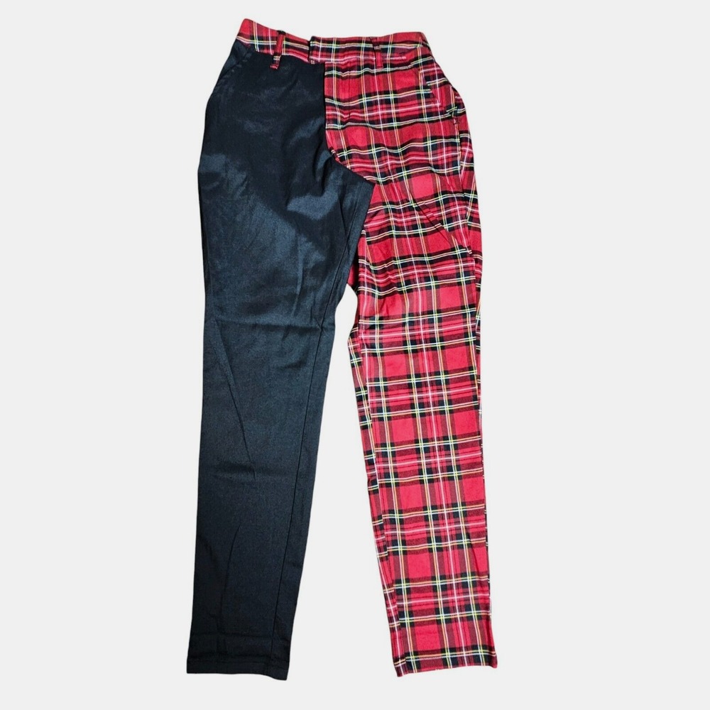Hot Topic Split Leg‎ Pants Womens Black Red Plaid Lightweight Size XS Inseam 28